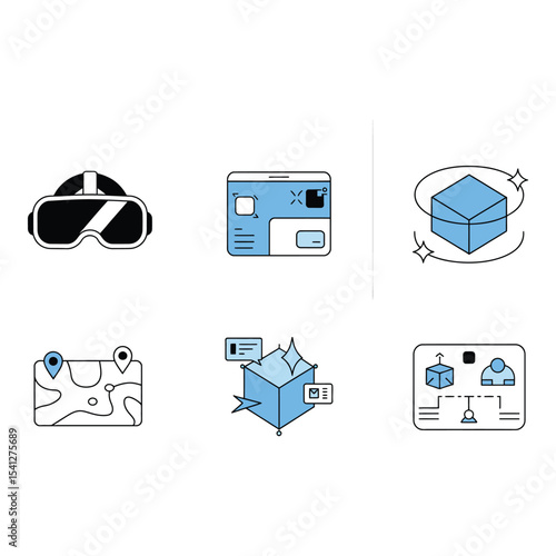 Virtual reality and augmented reality icons isolated on white background