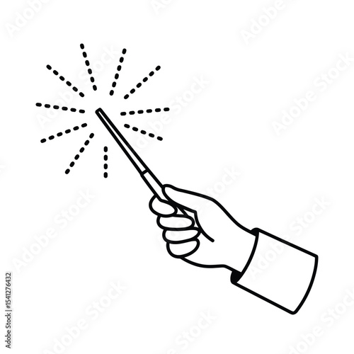 Hand holding magic wand with sparkling effect