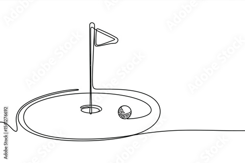Single line drawing golf putting green hole