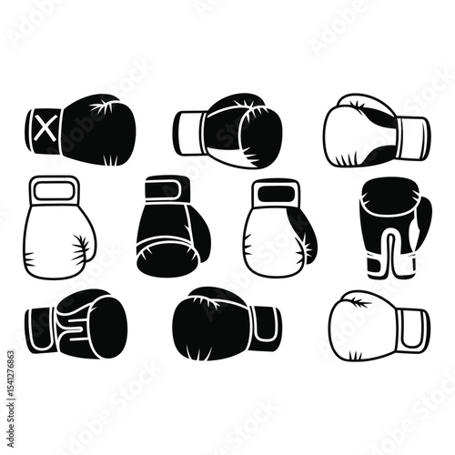 Collection of boxing gloves isolated on white background