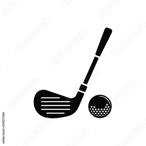 Golf club and ball icon black silhouette