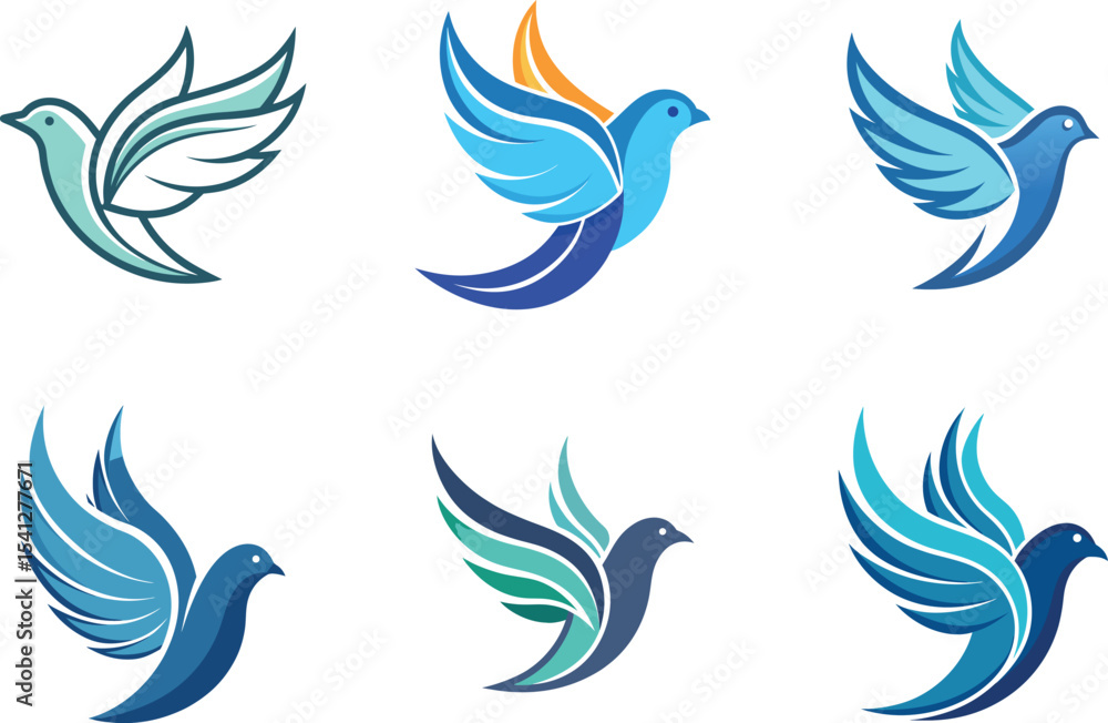 Fototapeta premium Elegant Blue Bird Logo Designs Perfect for Branding Identity and Corporate Applications