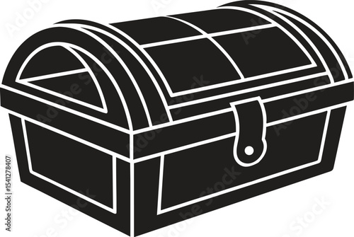 wooden treasure chest silhouette, treasure chest flat vector icon vector graphic