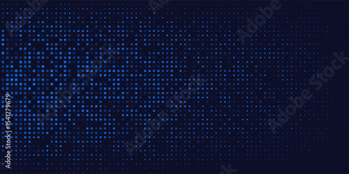 Dark background with blue pixel pattern. Vector illustration of abstract bg with geometric square elements grid.