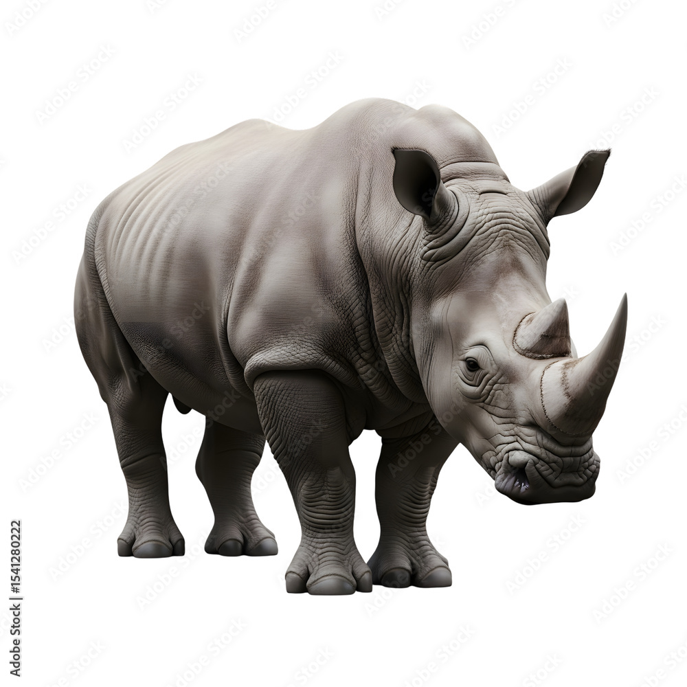 Fototapeta premium A majestic white rhinoceros isolated on black background
