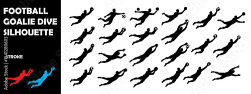Football Goalie Dive Silhouette Vector Set – Goalkeeper Action, Saving Shot, and Soccer Moves