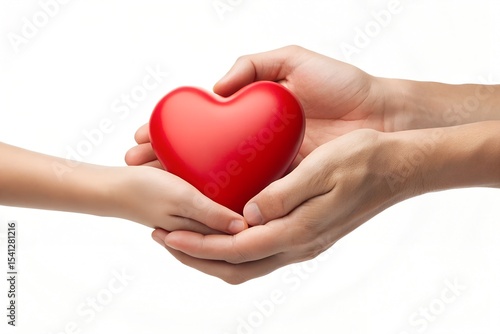 Adult and Child Hands Holding Red Heart – Symbol of Generational Love, Care, and Support
