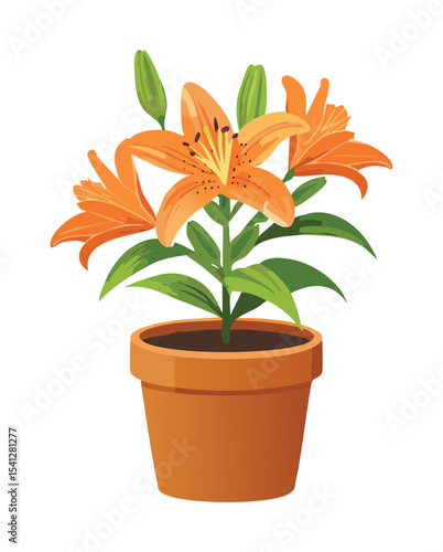 Orange Lily in Modern Grey Pot