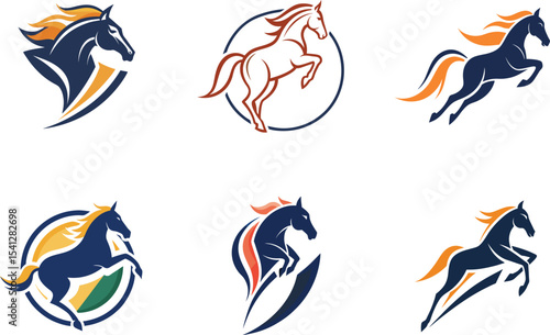 Dynamic Horse Logos Branding Design Pack ideal for equestrian businesses, equestrian sports teams, or any project needing powerful equine symbols.