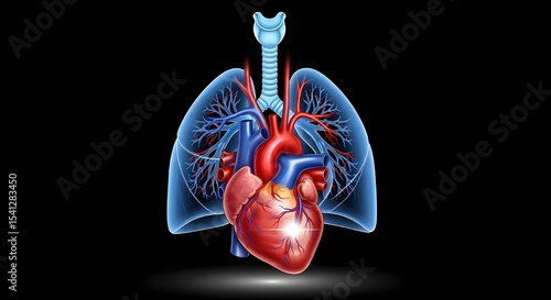 Heart lungs cardiopulmonary system 3D medical illustration respiratory cardiovascular anatomy healthcare pulmonary circulation