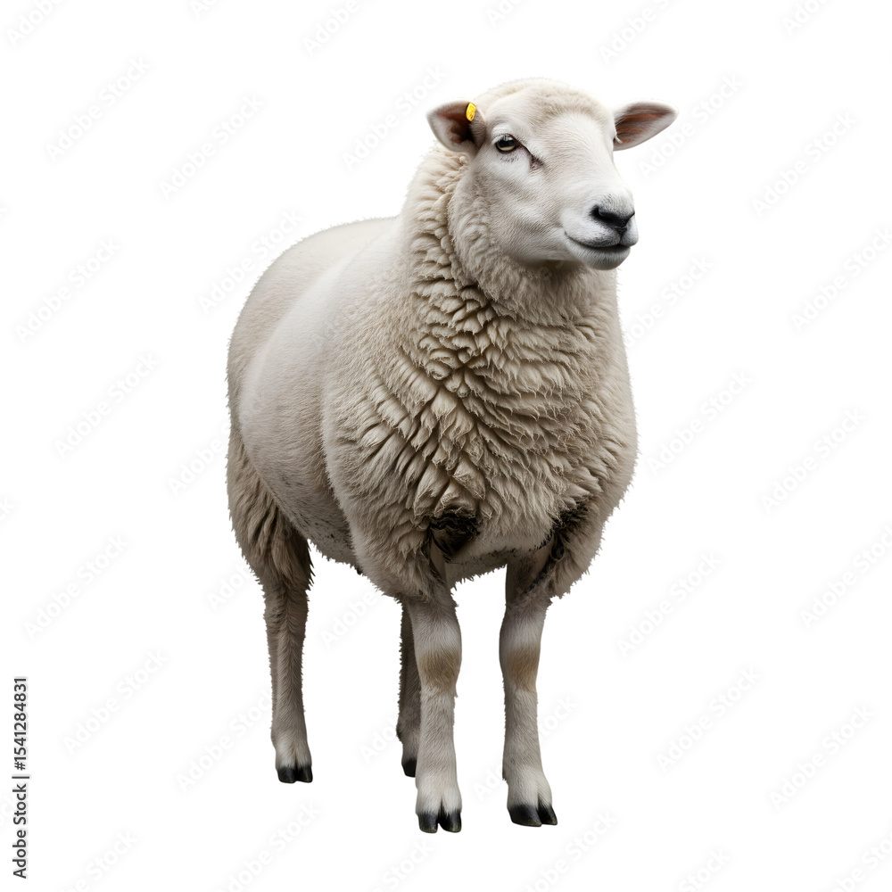 Fototapeta premium A single white sheep isolated on black background