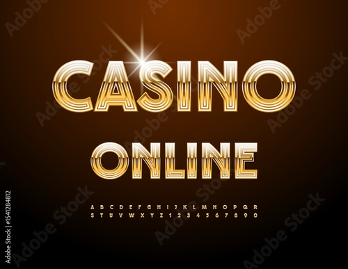 Vector Luxury sign Casino Online. Chic Golden Font. Elite set of Digital Alphabet Letters and Numbers