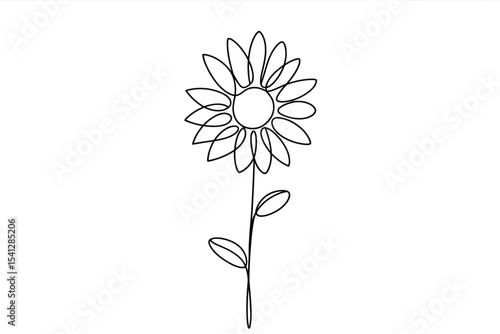 Single line drawing of a simple sunflower