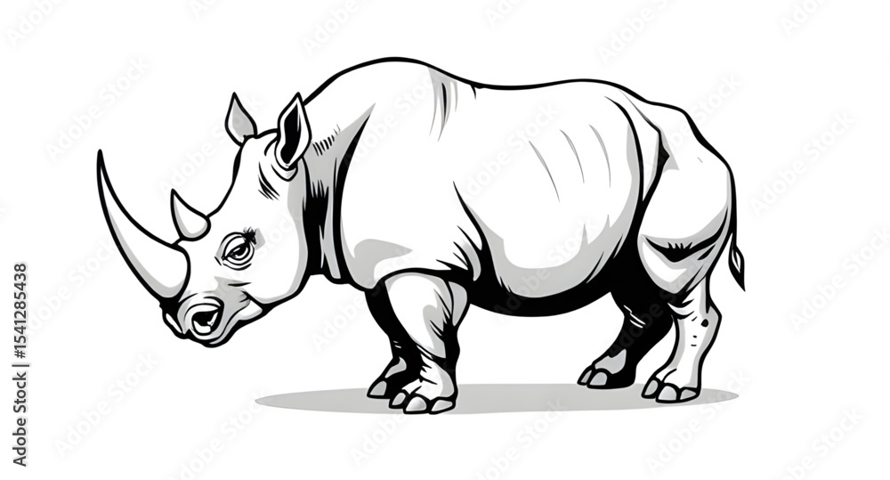 Obraz premium Rhino sketch, Rhino outline, Rhino realistic vector, Rhino nature vector, Rhino safari vector, Rhino savanna vector, Rhino standing, Rhino walking, Rhino side view, Rhino close-up, Rhino profile, Rhin