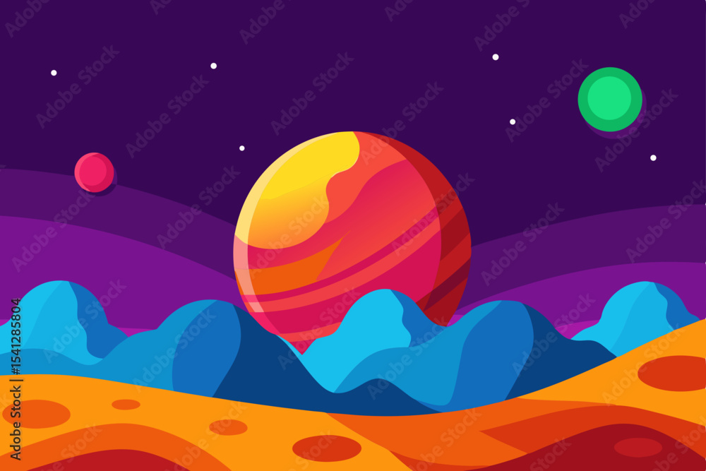 Obraz premium Vibrant Alien Planet Landscape Cosmic Wonders and Otherworldly Terrain