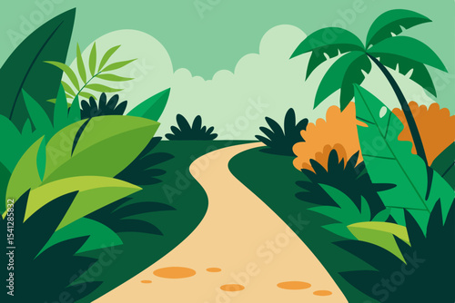 Lush Tropical Path A Winding Road Through Vibrant Green Foliage