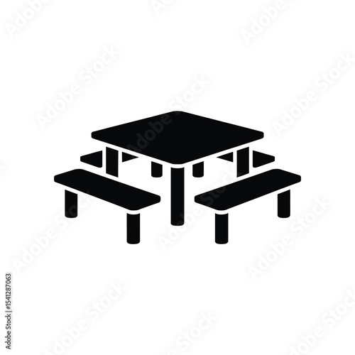 Simple black icon of a park picnic table