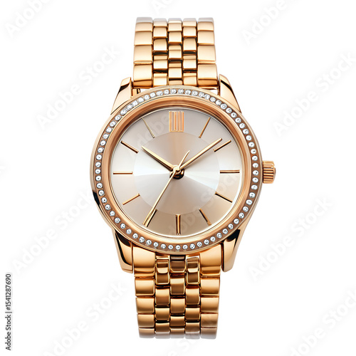 Trendy rosegold wrist watch with metal strap isolated png