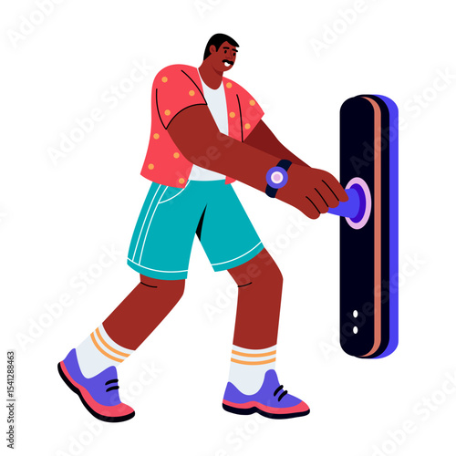 A flat style illustration showing a person using smart lock