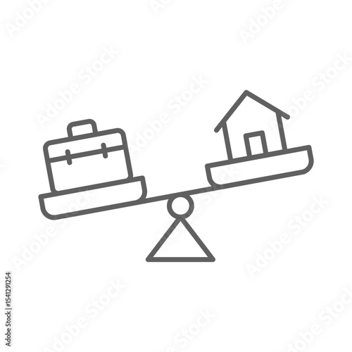 Work life imbalance icon Editable thin line outline of unbalanced scale with home and briefcase representing remote job stress and lifestyle conflict