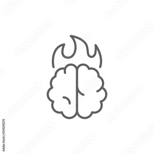 Exhausted brain icon Outline editable stroke icon showing flaming brain for mental burnout and chronic stress from job overload