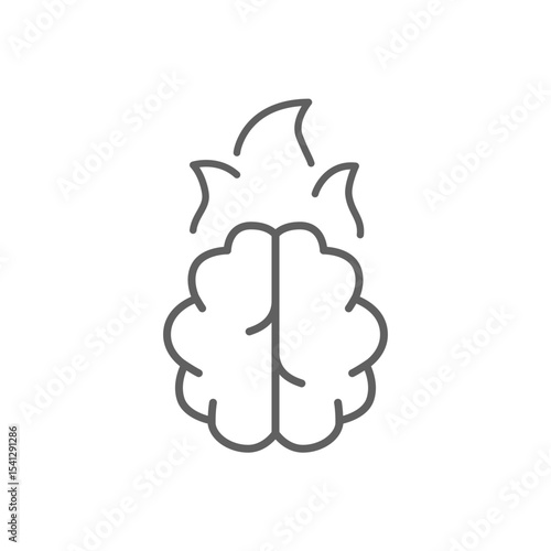 Mental overload icon Thin line editable symbol of brain with fire representing fatigue stress burnout in remote work lifestyle