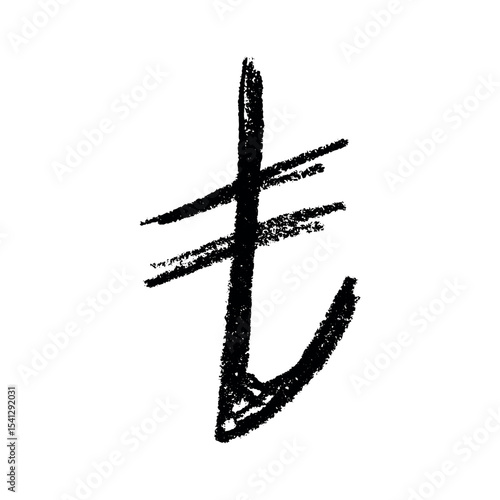 Hand drawn turkish lira currency symbol. Brush stroke doodle. Single element for design