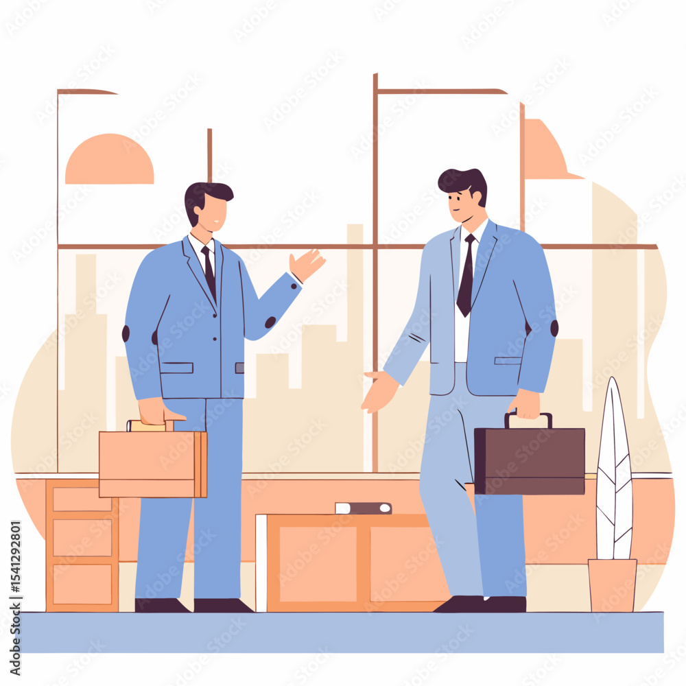 Business Presentation Illustration – Corporate Men in Suits Showing Graphs, Charts and Analytics on a Board in Office Meeting Room. Flat Vector Concept for Data Analysis and Team Strategy Business Presentation Illustration – Corporate Men in Suits Showing Graphs, Charts and Analytics on a Board in Office Meeting Room. Flat Vector Concept for Data Analysis and Team Strategy