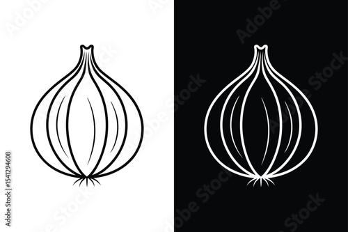 Simple Onion Icon. Organic Vegetable Line Art Design Illustration