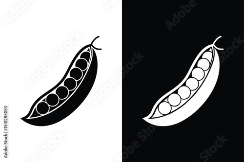 Simple Peas Pod Vector. Filled Vegetable Icon in Black and White Style