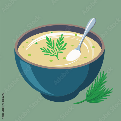 Creamy soup with fresh dill.