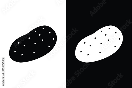 Black and White Potato Vector Icon. Vegan and Healthy Food Sign