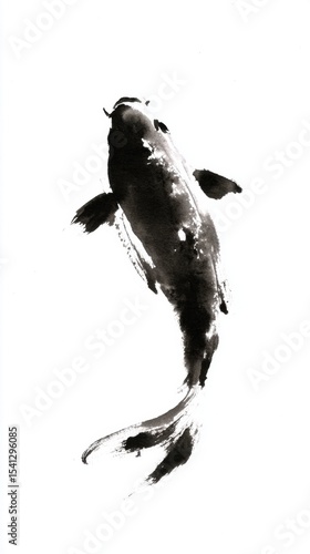Monochromatic Ink Painting of a Koi Fish in Motion