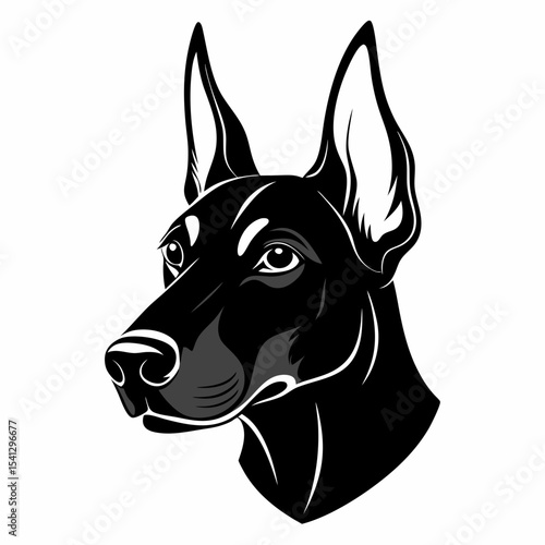 Doberman Pinscher head silhouette vector black on white background
