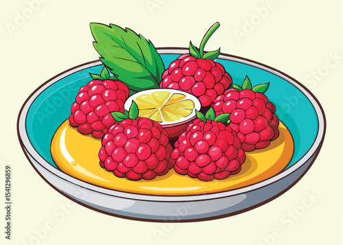 Colorful raspberry and lemon dessert dish.