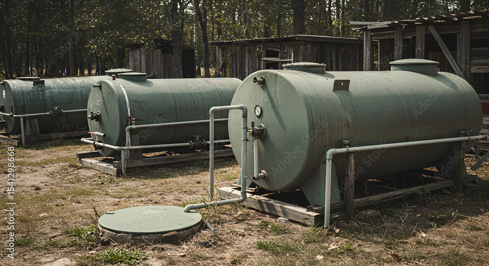 Outdoor Water Storage Tanks in Rural Setting Outdoor Water Storage Tanks in Rural Setting