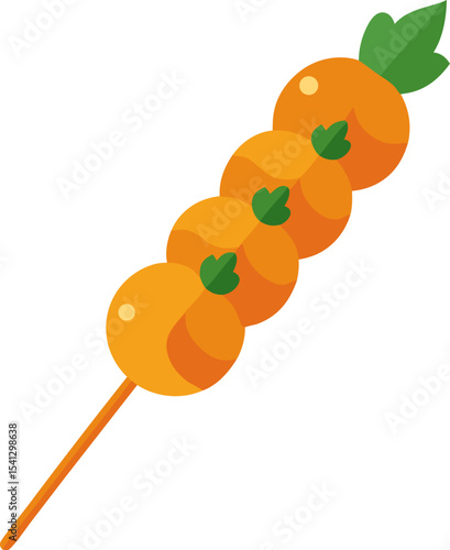 A skewer with marinated chicken pieces, garnished with cilantro with white background