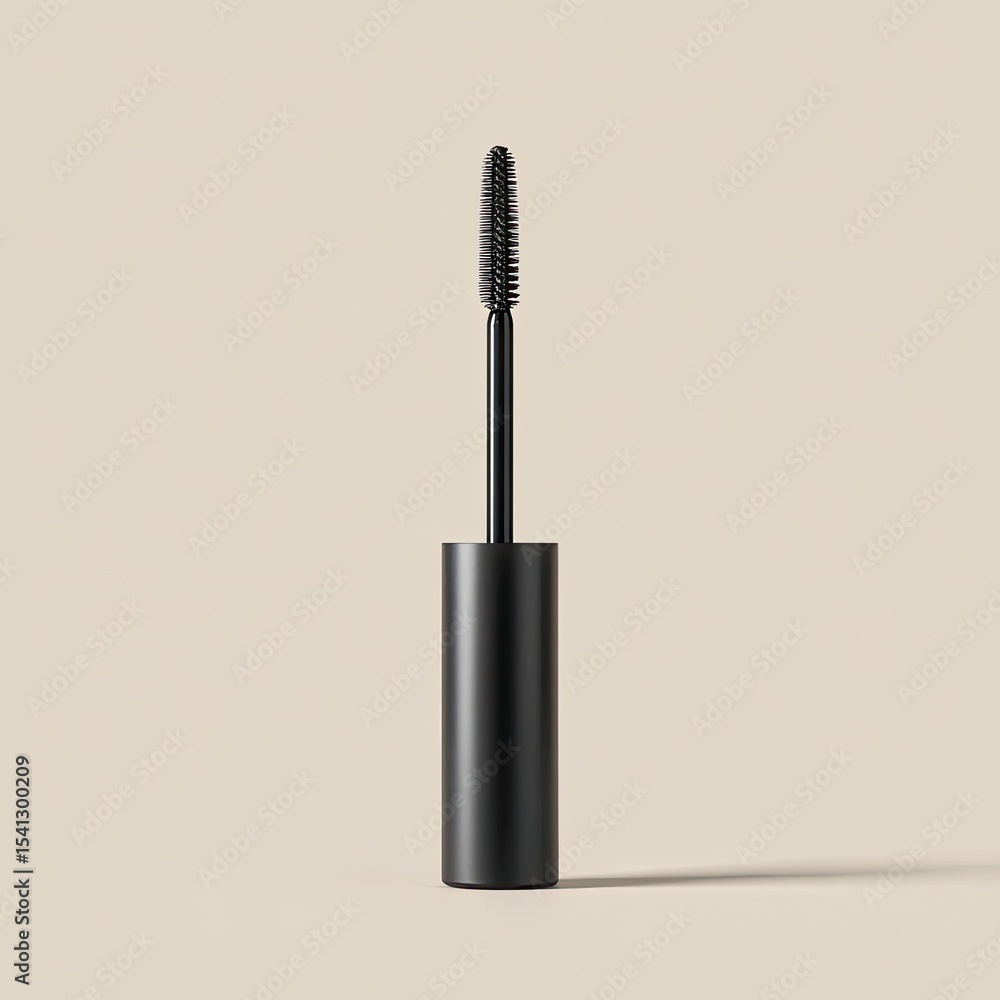 Obraz premium Black Mascara Tube with Brush on Minimal Beige Background
