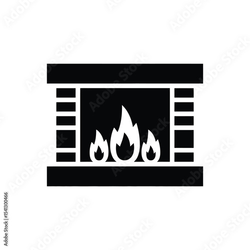 Simple black fireplace icon with flames