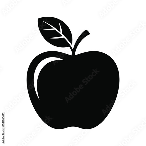 Simple black apple icon with leaf