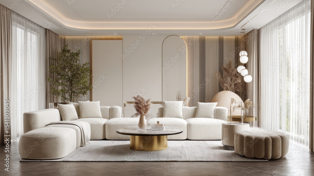 Modern Luxury Living Room with Neutral Tones and Elegant Furniture Modern Luxury Living Room with Neutral Tones and Elegant Furniture