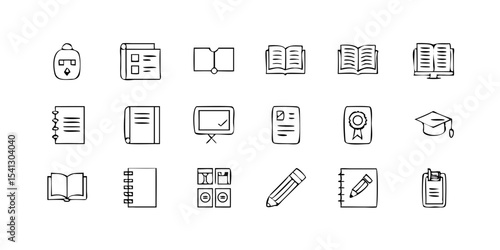 "Minimalist Thin Line Icons – Diverse Collection (Study, Tools, Buildings, Toys – Customizable Vector Illustrations)"