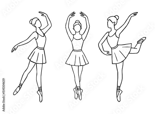 Elegant ballerina line art set featuring classical ballet poses. Hand drawn ballerina outline vector. Line drawing of Ballerinas. Ballet dancer line art. Set of dance ballet line art illustrations