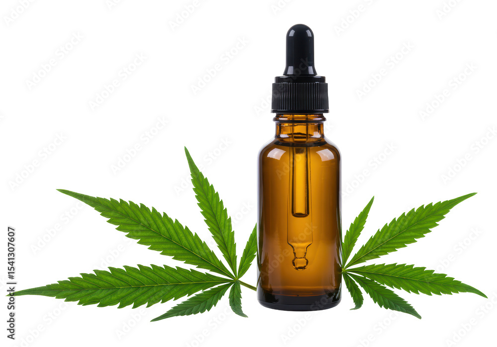 Fototapeta premium Isolated CBD Oil Bottle with Cannabis Leaves