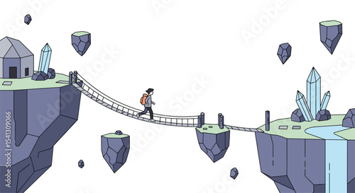 Adventurer's Perilous Journey Across Floating Islands A Test of Courage and Determination for Survival