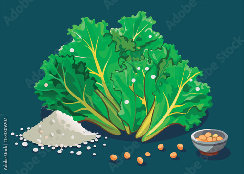 Fresh greens. powder. and beans.