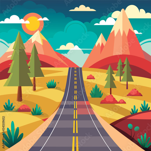 Colorful mountain road stretches out.