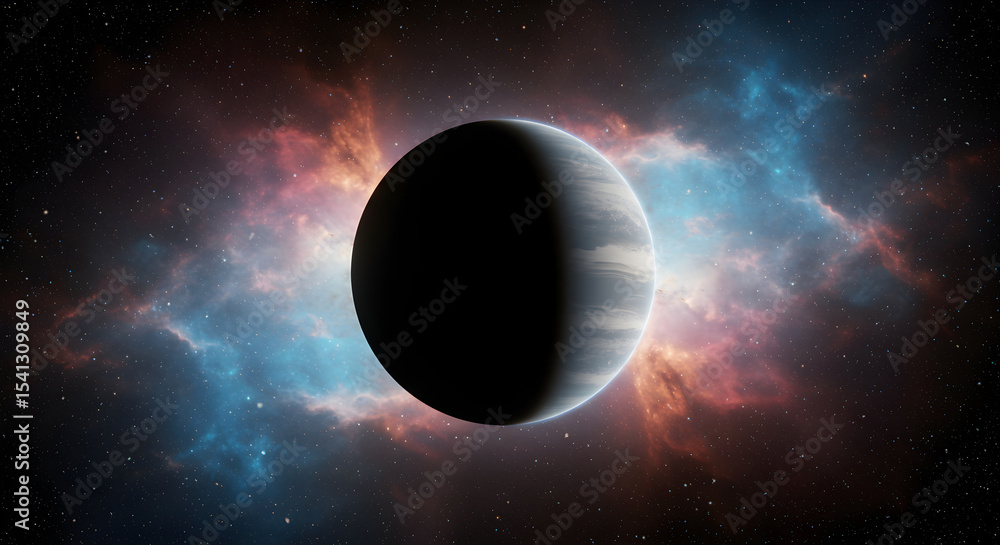 Obraz premium A Vibrant Depiction of an Exoplanet and Nebulae in Deep Space