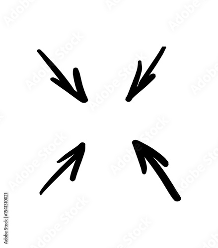 Convergence Arrows Pointing Inward for Focus and Directional Emphasis in Graphic Design and Presentation Layouts on Transparent Background