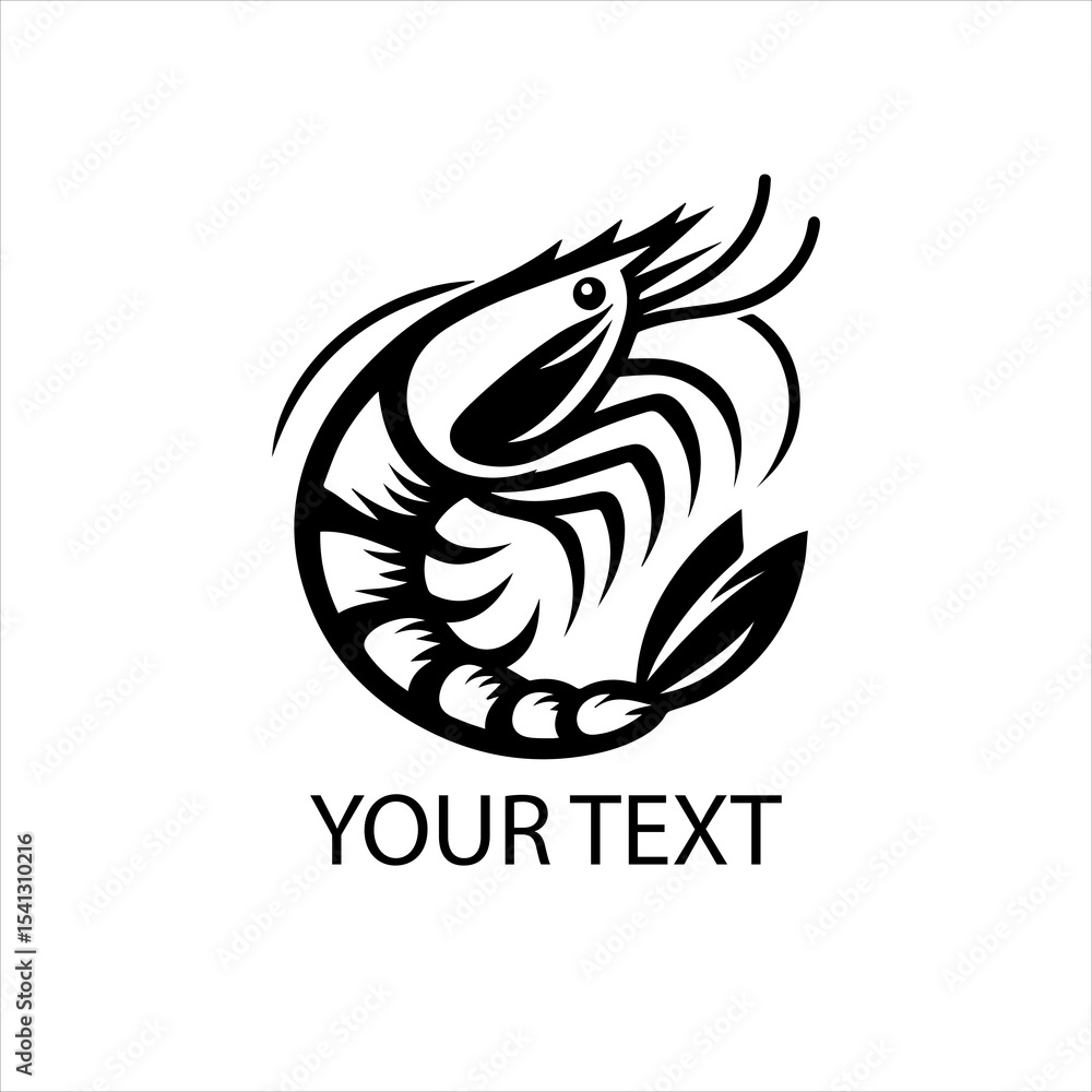 Obraz premium Black Vector Shrimp Logo Isolated on White Background for Seafood Branding